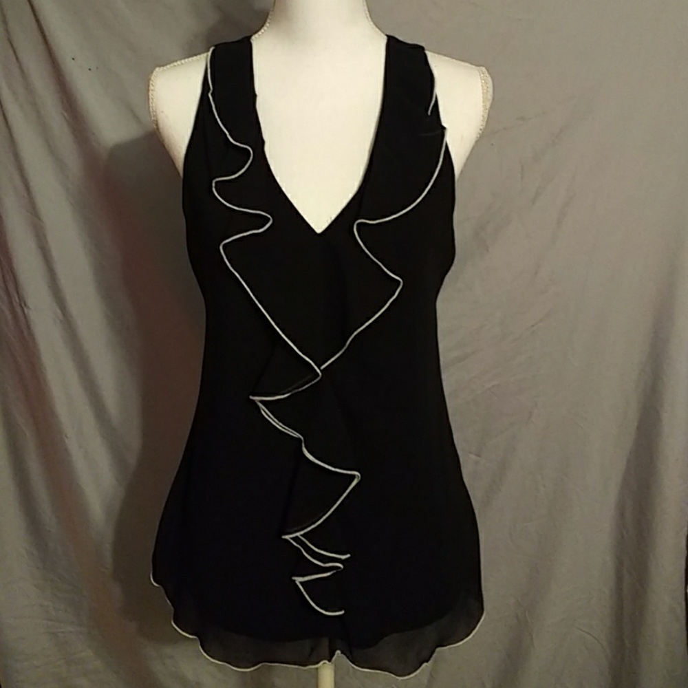 Black lace tank top ruffels sleeveless